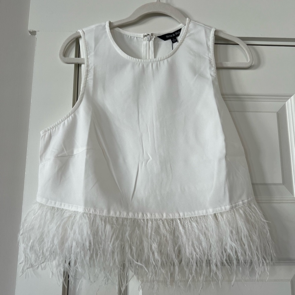 White feathered crop top